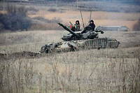 Militaires ukrainiens lors d'un exercice dans le Donbass en avril 2021.
