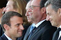 Emmanuel Macron, François Hollande et Nicolas Sarkozy, le 14 juillet 2017.
