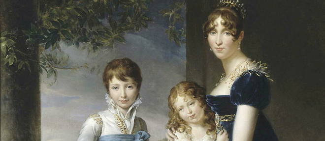 Charles-Louis-Napoleon Bonaparte, futur Napoleon III (au milieu), a cote de sa mere Hortense de Beauharnais.
