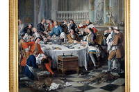 « Le Déjeuner d'huîtres ». Un groupe de nobles, exclusivement des hommes, se livrant à une débauche gastronomique d'huîtres et d'alcool. Peinture de Jean-Francois de Troy (1679-1752) 1735. Dim. 1,80 x 1,26 m. Chantilly, musée Condé.
