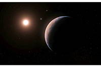 Representation artistique de la candidate exoplanete Proxima d en orbite autour de la naine rouge Proxima du Centaure, l'etoile la plus proche de notre Soleil.
