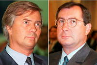 Martin Bouygues (d.), président du groupe de BTP et communication du même nom, qui possède notamment TF1, et son actionnaire en 1997-1998, Vincent Bolloré, président du groupe du même nom.
