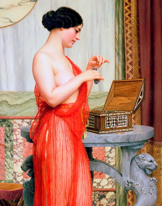 << Le Nouveau Parfum >>, de John William Godward (1914). Le musc signe l'age d'or de la parfumerie au debut du XXe siecle.