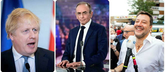 Boris Johnson, Eric Zemmour et Matteo Salvini, trois journalistes en quete de pouvoir.
