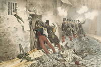  La Conquete de l'Algerie par les Francais. Bataille dans les rues de Constantine, 13 octobre 1837,  lithographie. Le siege de la deuxieme ville d'Algerie s'acheve au bout de  trois jours sur une victoire francaise decisive.
