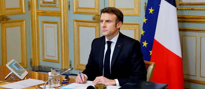 Emmanuel Macron a l'Elysee, jeudi 24 fevrier 2022.
