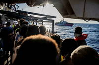Migrants secourus au large de la Libye, le 29 août 2020.
