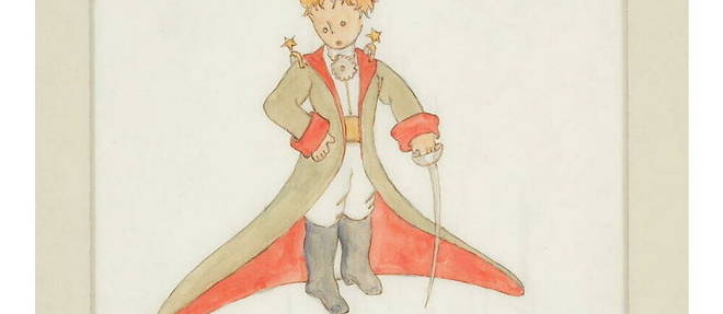 Antoine de Saint-Exupery - Le petit prince en tenue d'apparat. Illustration pour
le chapitre I, aquarelle et crayon sur papier.

