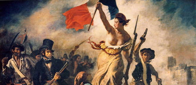 << La Liberte guidant le peuple >>, d'Eugene Delacroix (1798-1863), au musee du Louvre.
