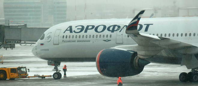An aircraft lined up by Aeroflot on the tarmac at Moscow-Sheremetyevo International Airport on March 8, 2022.