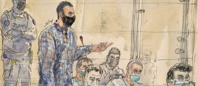 Salah Abdeslam lors de son interrogatoire du 15 mars 2022. Le principal accuse du proces du 13 Novembre etait entendu sur les preparatifs des attentats. 
