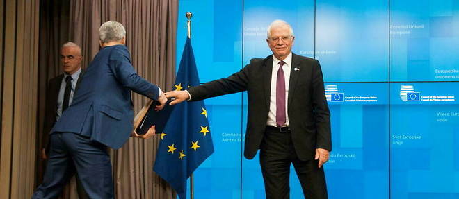 Conference de presse du haut representant de l'Union europeenne, Josep Borrell, a l'issue du conseil des affaires etrangeres europeen a Bruxelles, le 20 mars.
