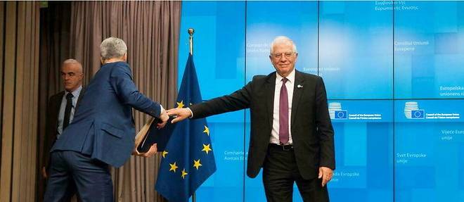 Conférence de presse du haut représentant de l'Union européenne, Josep Borrell, à l'issue du conseil des affaires étrangères européen à Bruxelles, le 20 mars.
