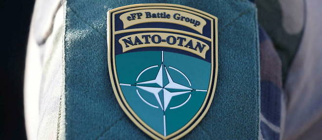 Badge d'un soldat de l'operation Lynx de l'Otan a la base de Rukla, en Lituanie, qui fit l'objet d'une visite d'Emmanuel Macron le 29 septembre 2020.
