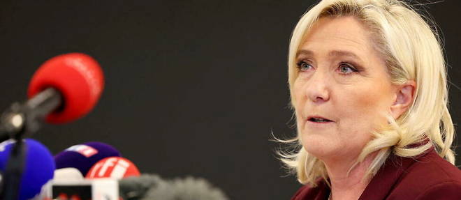Marine Le Pen, candidate du Rassemblement national a l'election presidentielle, a Vernon (Eure), le 12 avril 2022. 

