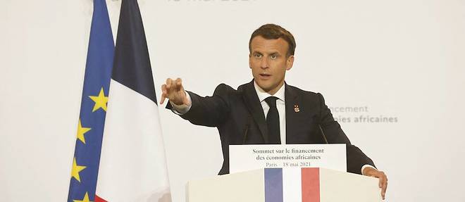 Emmanuel Macron s’exprime lors du sommet sur le financement des économies africaines qui s'est tenu à Paris le 18 mai 2021.
