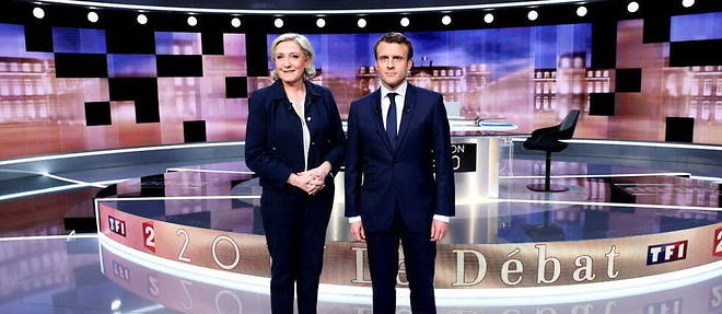 Emmanuel Macron et Marine Le Pen avant le debat en 2017.
