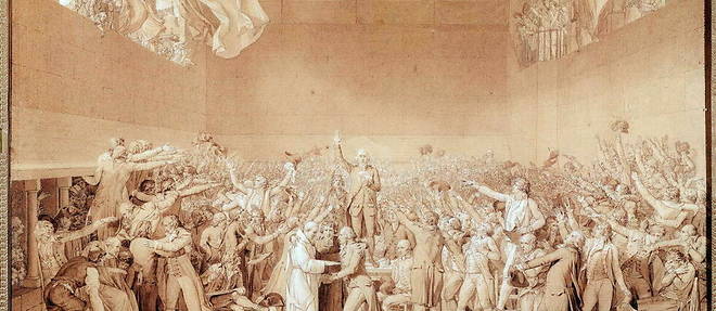 << Le Serment du Jeu de Paume a Versailles >>. Dessin preparatoire au lavis de Jacques Louis David.
