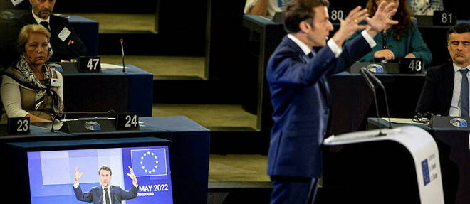 Emmanuel Macron a Strasbourg le 9 mai lors de la Conference pour le futur de l'Europe.
