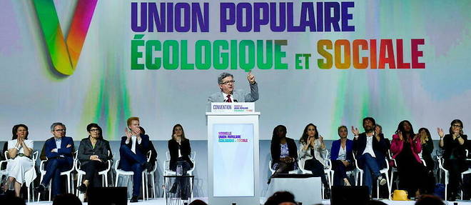 Jean-Luc Melenchon lors de son discours pour la Nupes, le 7 mai 2022 a Aubervilliers.
