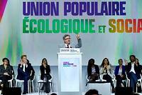 Jean-Luc Melenchon lors de son discours pour la Nupes, le 7 mai 2022 à Aubervilliers.
