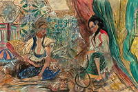 Souhila Belbahar, "Femmes d'Alger" d'apres Delacroix, en 1962. Technique mixte sur papier, 54 x 88 cm. Donation Claude et France Lemand.
