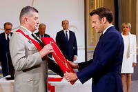 Emmanuel Macron lors de la cérémonie d'investiture le 7 mai 2022 au palais de l'Élysée.
