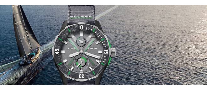 La nouvelle montre Ulysse Nardin Diver The Ocean Race, composee en grande partie de materiaux recycles, sera proposee en serie limitee de 200 exemplaires. 10 400 EUR.

