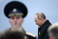 Le president russe Vladimir Poutine lors du defile militaire du 9 mai 2022 a Moscou.
