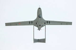 Un drone Bayraktar TB2, de fabrication turque, dont l'utilisation est revendiquée par les Ukrainiens lors de la destruction du navire russe Moskova, en mer Noire.
