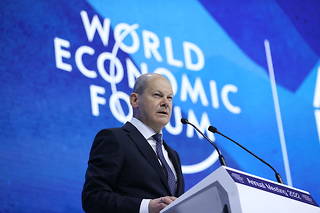 Olaf Scholz lors du Forum de Davos le 26 mai 2022.
