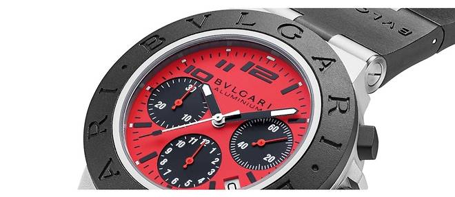 La montre Bvlgari Aluminium Chronographe edition speciale Ducati est realisee en serie limitee de 1 000 exemplaires. 5 000 EUR.
