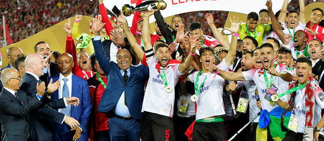 Les joueurs du Wydad exultent apres leur victoire en Ligue des champions devant Al-Ahly. 
