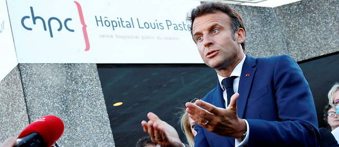 Emmanuel Macron lors de son deplacement a Cherbourg, le 31 mai 2022.
