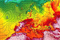 La plume de chaleur (en rouge) qui touche actuellement l'Espagne et la France est bien visible sur cette carte des températures le 17 juin 2022.
