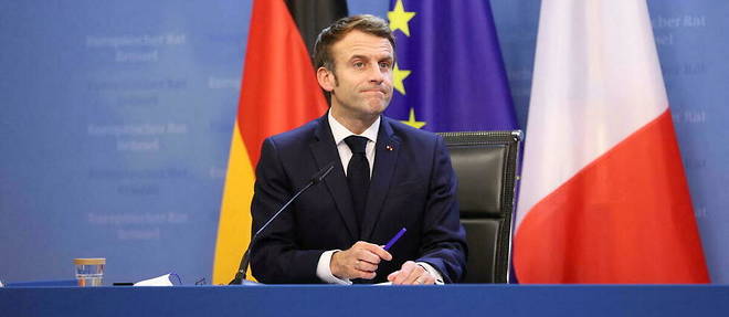 Emmanuel Macron le 17 decembre 2021 lors d'un sommet avec les dirigeants europeens a Bruxelles. 