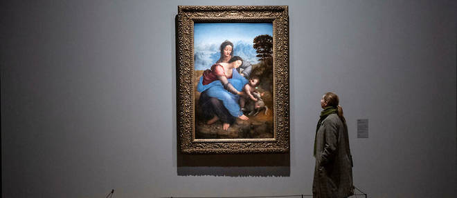 La Vierge, l'Enfant Jesus et sainte Anne (v. 1503-1519), de Leonard de Vinci, au musee du Louvre. 
