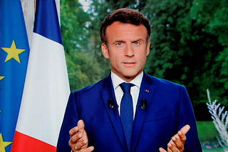 Emmanuel Macron lors de son allocution télévisée le 22 juin, à Paris. 
