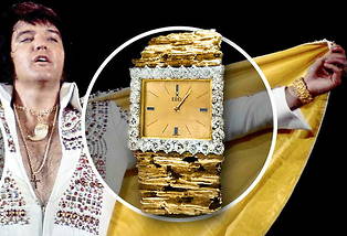 Sur son site Internet, l&#039;antiquaire americain M.S. Rau propose une montre-bracelet Ebel en or jaune portee par le King en personne. Son estimation ? 495 000 euros.

