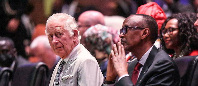 Prince Charles alongside Rwandan President Paul Kagame at the Commonwealth Summit in Kigali, June 23, 2022.