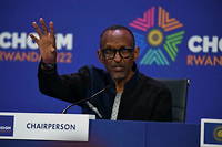 Paul Kagame, president du Rwanda, en conference de presse de cloture du sommet du Commonwealth a Kigali, le 25 juin 2022.
