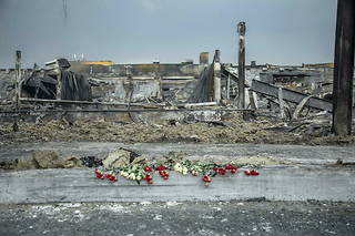 Les ruines du centre commercial de Krementchouk, en Ukraine, le 28 juin 2022, au lendemain de frappes qui ont fait  une vingtaine de morts et des dizaines de blessés et de disparus.
