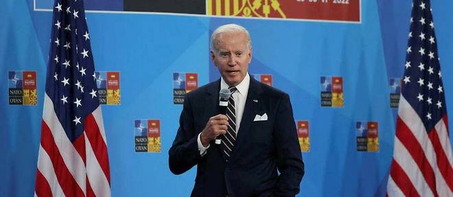 Le président américain Joe Biden lors de la conférence de presse de clotûre du sommet de l'Otan, à Madrid, le jeudi 30 juin 2022.
