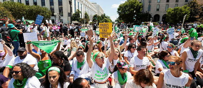 Manifestation en faveur du droit a l'avortement, a Washington (Etats-Unis), le 30 juin.
