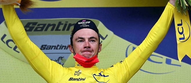 Yves Lampaert, vainqueur de la premiere etape du Tour de France 2022, et premier maillot jaune.
