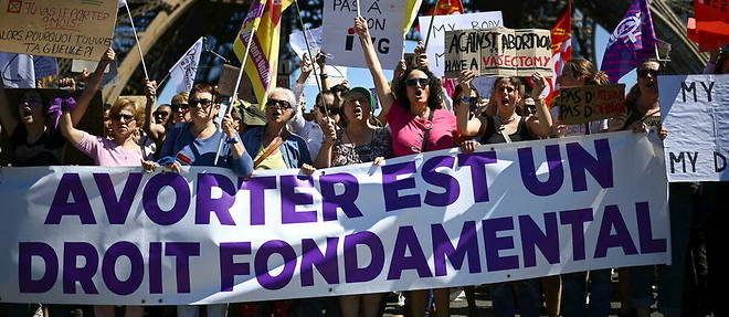 Une manifestation pour inscrire le droit a l'avortement dans la Constitution a Paris le 2 juillet.
