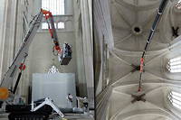            Une nacelle peut se déployer jusqu'à 52 mètres de hauteur pour nettoyer la voûte de la cathédrale.
