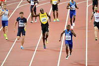 Usain Bolt en finale du relais 4 x 100 metres : le sportif se claque et abandonne.
