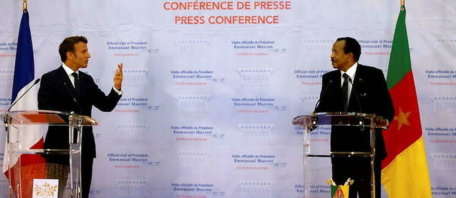 A l'issue de leur entretien qui s'est tenu a la mi-journee a Yaounde, les presidents francais Emmanuel Macron et camerounais Pual Biya ont regagne le salon des ambassadeurs du palais de l'Unite ou s'est deroulee la traditionnelle conference de presse.
