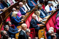 Au Parlement, le 12 juillet 2022, les bancs des Républicains, où siège Éric Ciotti (au centre), député des Alpes-Maritimes et candidat à la présidence du parti.
